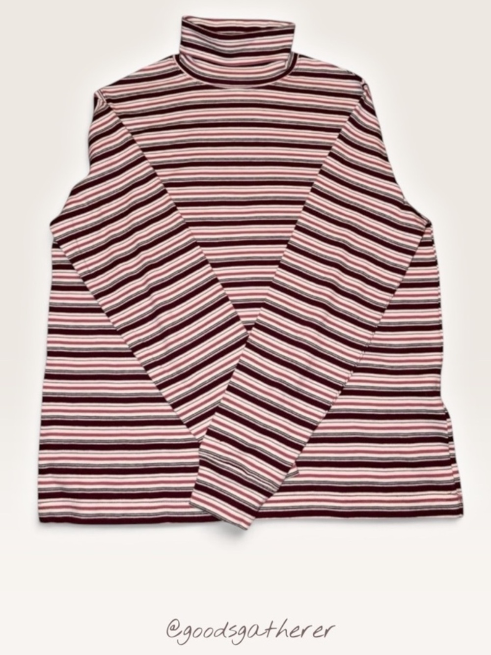 Jenny Buchanan Striped Turtleneck Top 100% Cotton Burgundy Pink Size M